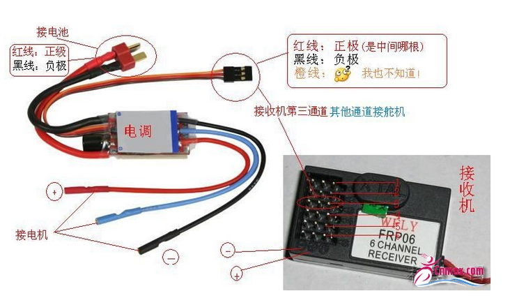 电机与电调与接收机的连接方法 电调,电机,天地飞,接收机 作者:An追求 303 