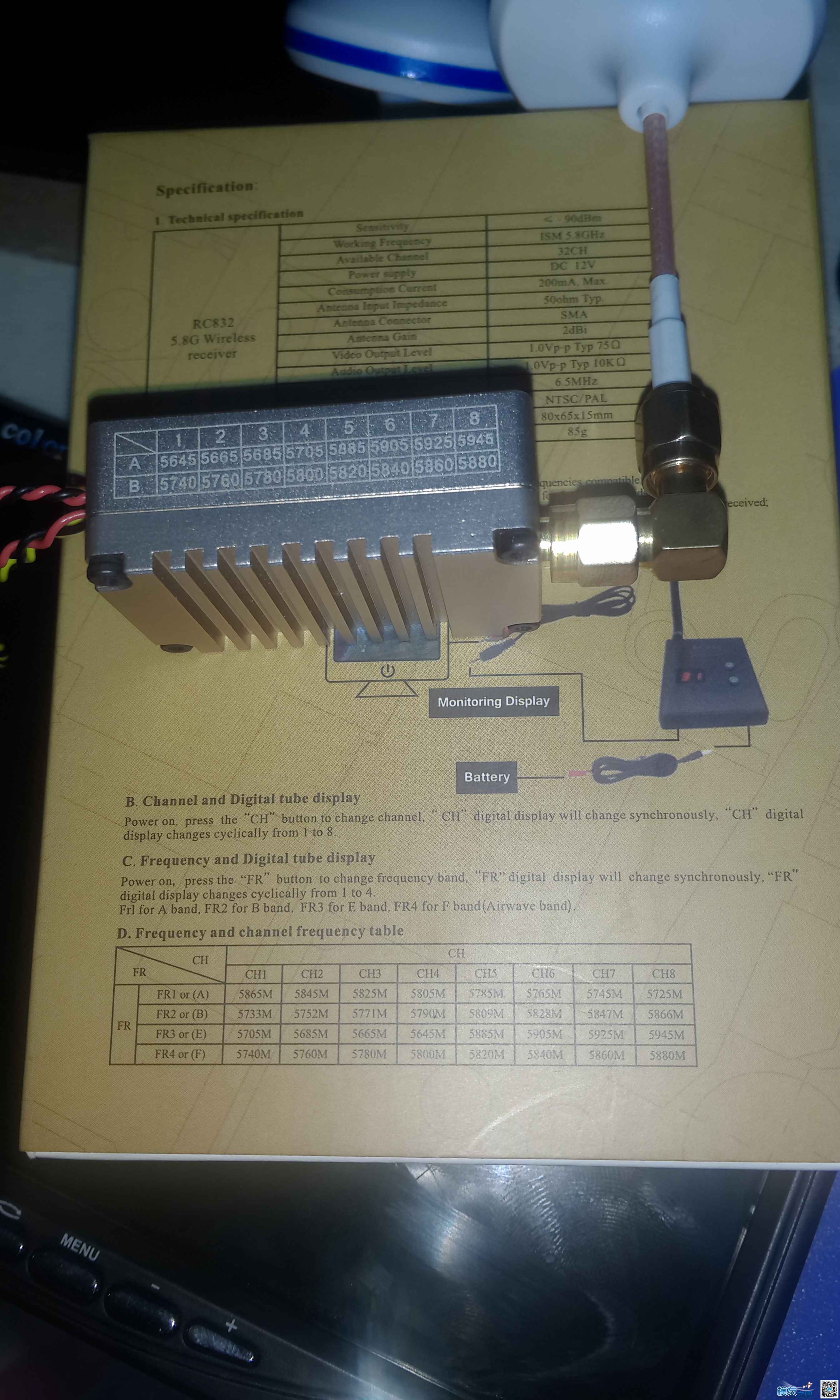 显示器改内置32频点接收 天线,图传 作者:455090630 4476 