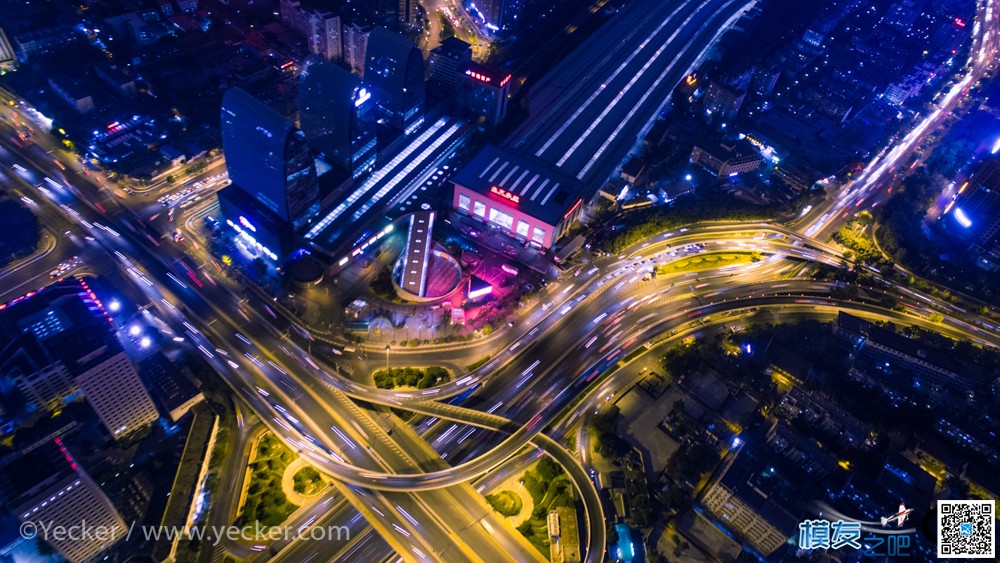 北京夜景航拍 · 北京北站和西直门桥 北京夜景,夜景航拍,航拍北京 作者:yecker 3109 