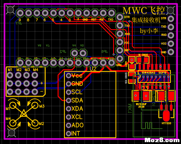 深夜放毒！MWC飞控集成萝丽贴片接收PCB分享。 飞控,大疆,接收机,DIY,mwc飞控教程 作者:李和和 7975 